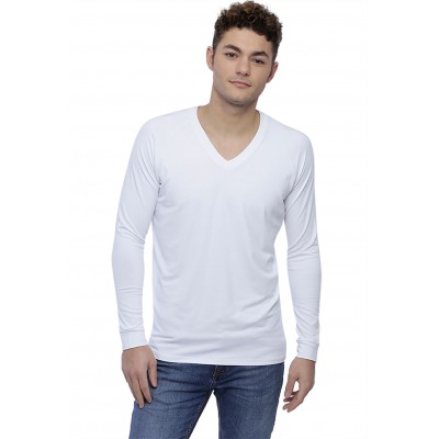 T-shirt col V bande rapportée manches longues raglan en modal DAN