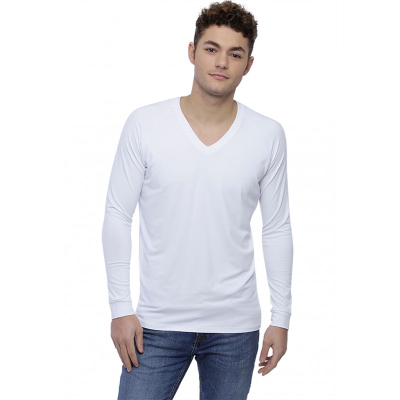 T-shirt col V bande rapportée manches longues raglan en modal DAN T-shirt col V bande rapportée manches longues raglan en modal DAN