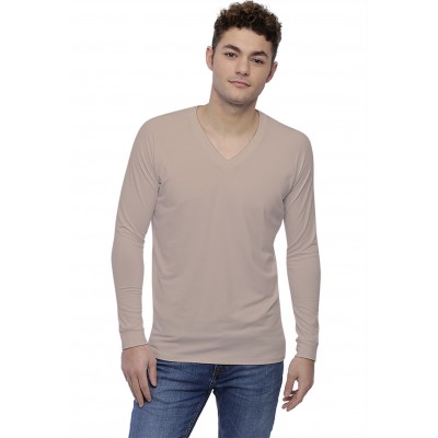 T-shirt col V bande rapportée manches longues raglan en modal DAN