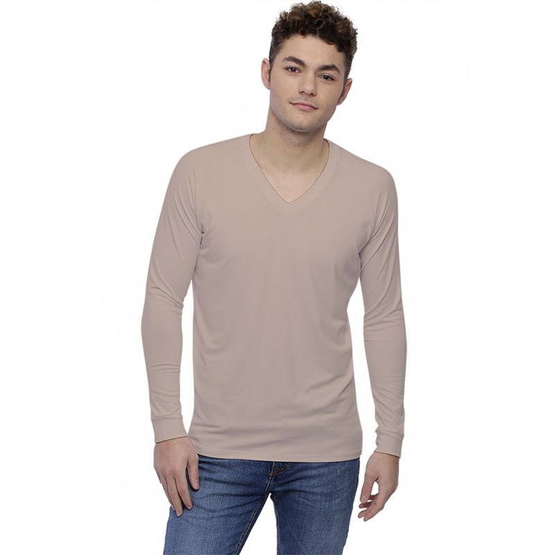 T-shirt col V bande rapportée manches longues raglan en modal DAN T-shirt col V bande rapportée manches longues raglan en modal DAN