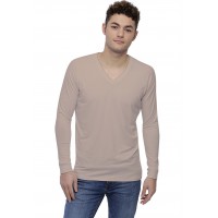 T-shirt col V bande rapportée manches longues raglan en modal DAN