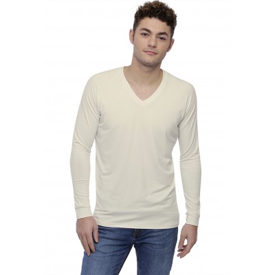 T-shirt col V bande rapportée manches longues raglan en modal DAN