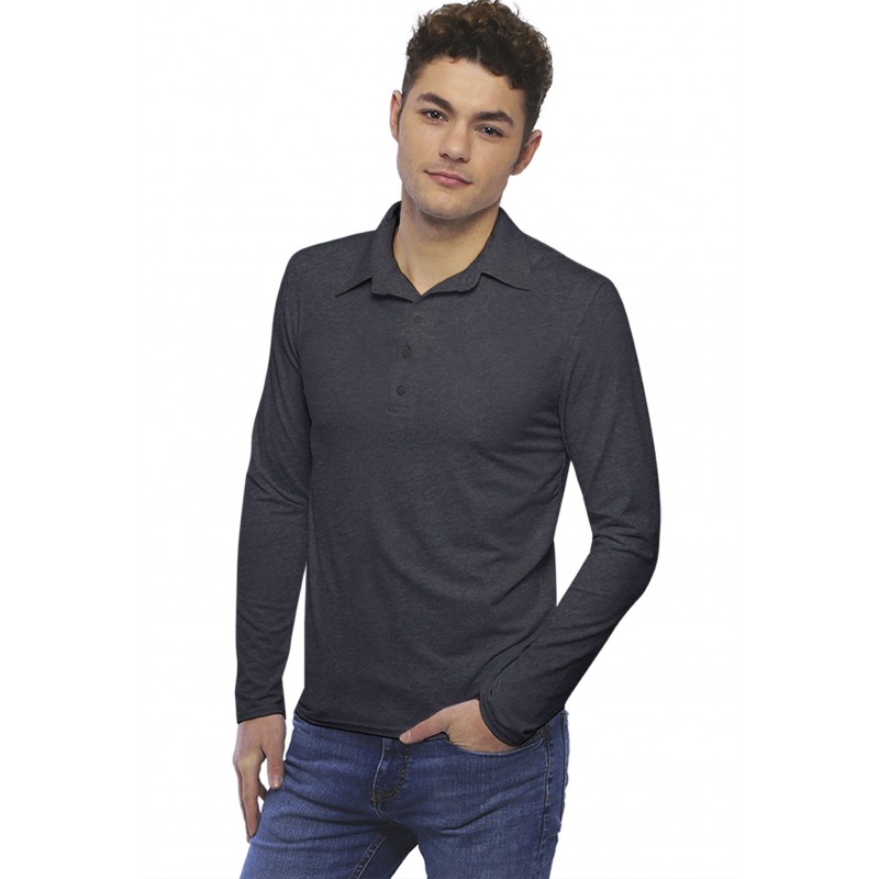 Tee-shirt col polo boutonné manches longues en modal JOSH Tee-shirt col polo boutonné manches longues en modal JOSH