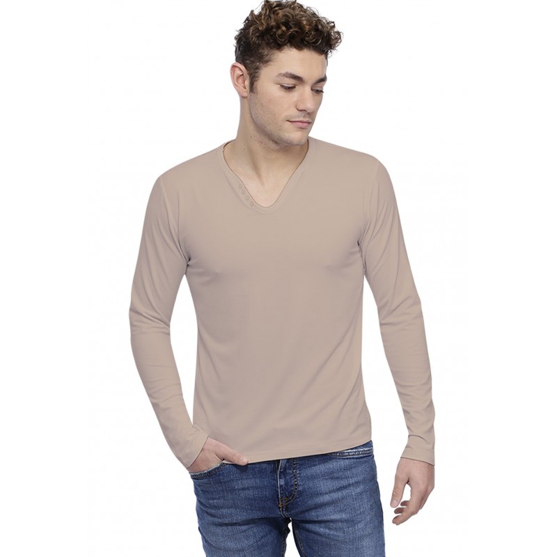 T-shirt col V boutonné manches longues en modal LIAM T-shirt col V boutonné manches longues en modal LIAM