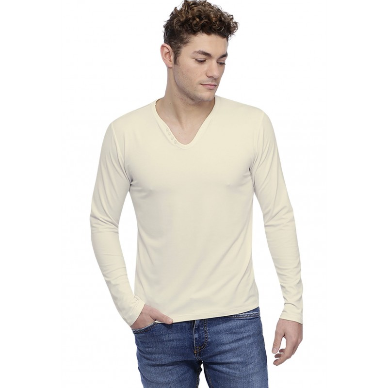 T-shirt col V boutonné manches longues en modal LIAM T-shirt col V boutonné manches longues en modal LIAM