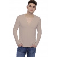T-shirt col V profond boutonné manches longues en modal PATRICK