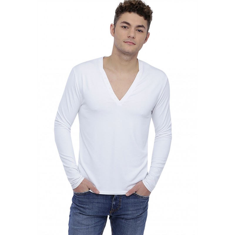 T-shirt col V profond boutonné manches longues en modal PATRICK T-shirt col V profond boutonné manches longues en modal PATRICK