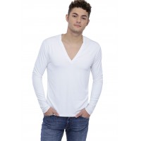 T-shirt col V profond boutonné manches longues en modal PATRICK