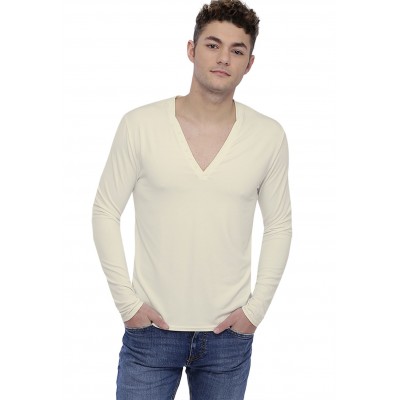 T-shirt col V profond boutonné manches longues en modal PATRICK