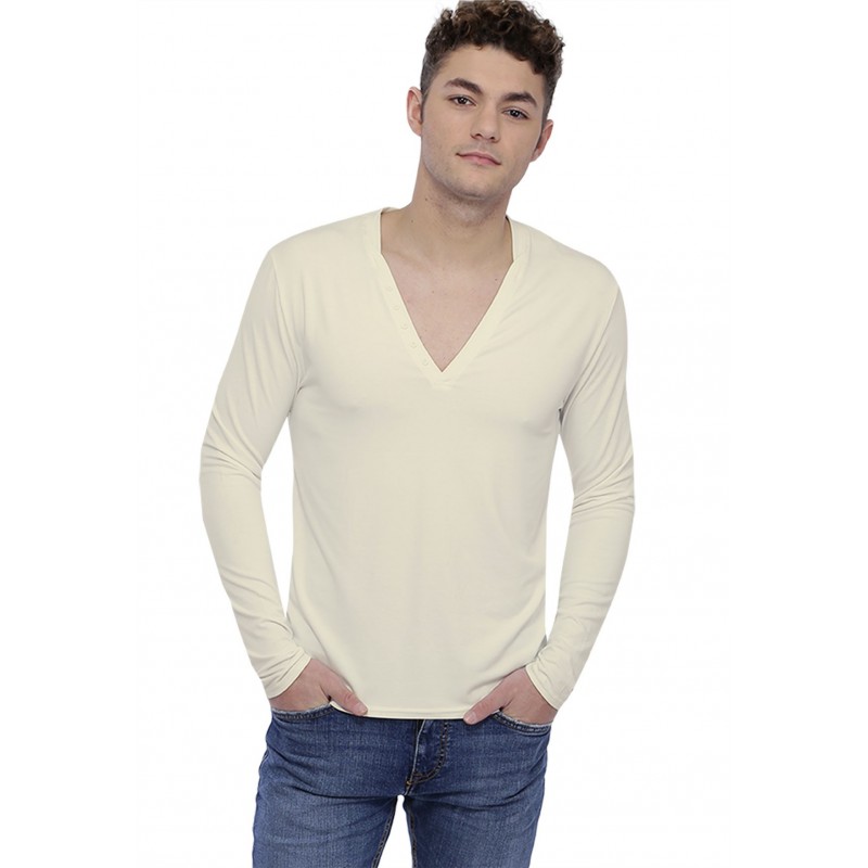 T-shirt col V profond boutonné manches longues en modal PATRICK T-shirt col V profond boutonné manches longues en modal PATRICK