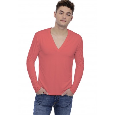 T-shirt col V profond boutonné manches longues en modal PATRICK
