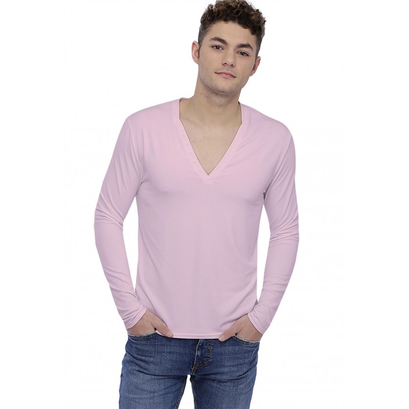 T-shirt col V profond boutonné manches longues en modal PATRICK T-shirt col V profond boutonné manches longues en modal PATRICK