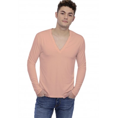 T-shirt col V profond boutonné manches longues en modal PATRICK