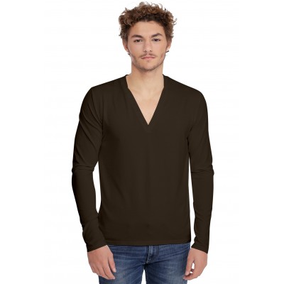 T-shirt col V profond boutonné manches longues en modal PATRICK