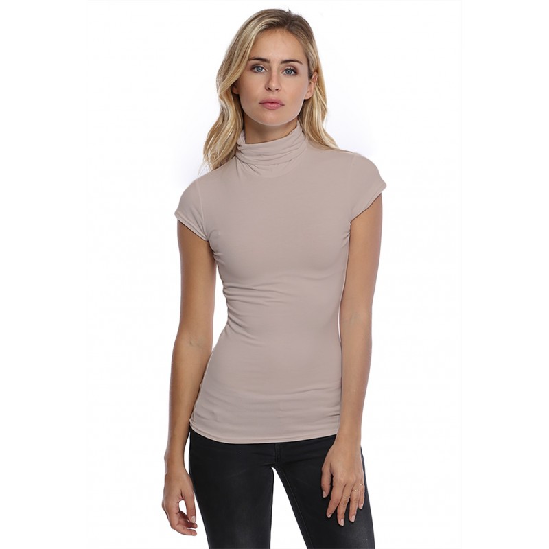 T-shirt col roulé manches courtes capes en modal CINDY02 T-shirt col roulé manches courtes capes en modal CINDY02