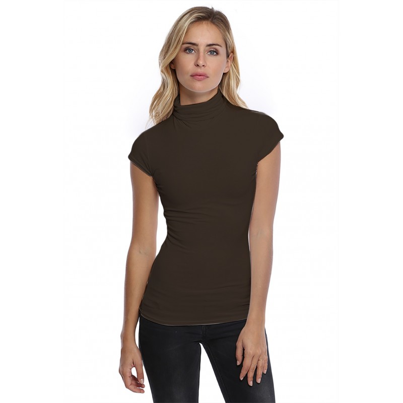 T-shirt col roulé manches courtes capes en modal CINDY02 T-shirt col roulé manches courtes capes en modal CINDY02