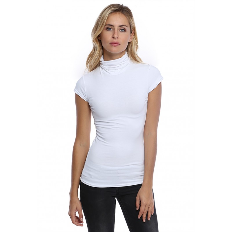 T-shirt col roulé manches courtes capes en modal CINDY02 T-shirt col roulé manches courtes capes en modal CINDY02