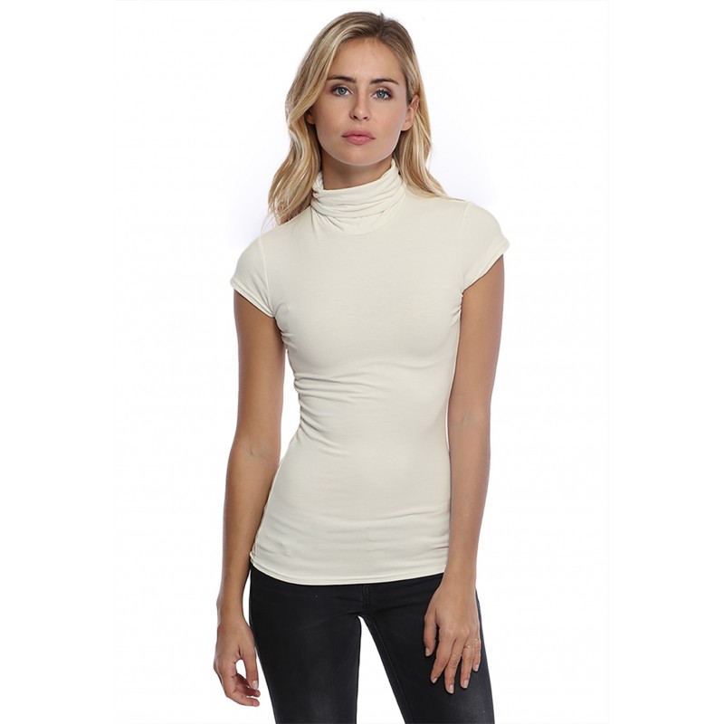 T-shirt col roulé manches courtes capes en modal CINDY02 T-shirt col roulé manches courtes capes en modal CINDY02