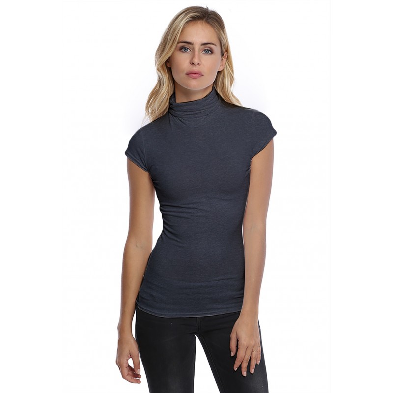 T-shirt col roulé manches courtes capes en modal CINDY02 T-shirt col roulé manches courtes capes en modal CINDY02