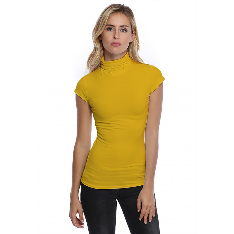 T-shirt col roulé manches courtes capes en modal CINDY02 T-shirt col roulé manches courtes capes en modal CINDY02