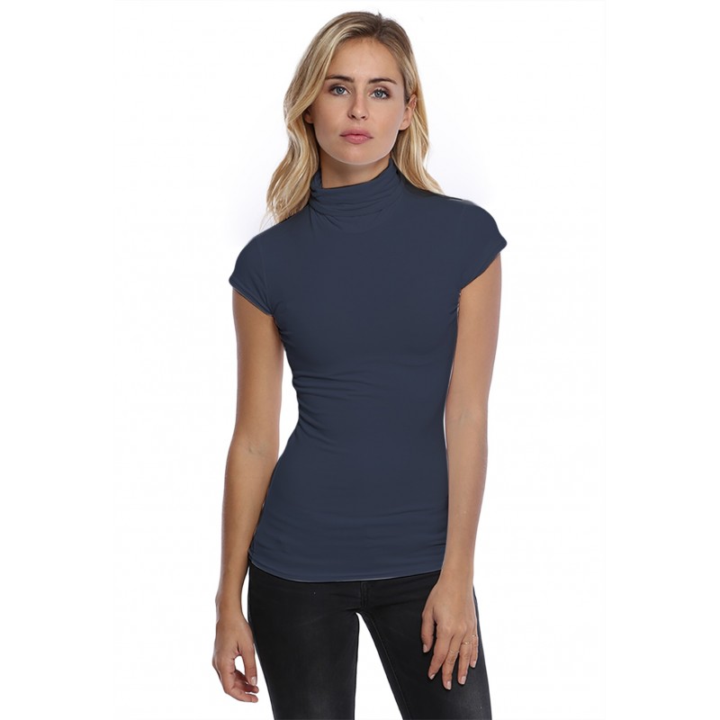 T-shirt col roulé manches courtes capes en modal CINDY02 T-shirt col roulé manches courtes capes en modal CINDY02