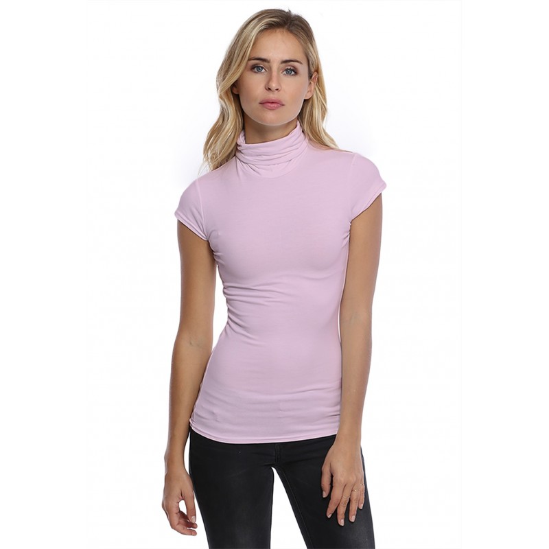 T-shirt col roulé manches courtes capes en modal CINDY02 T-shirt col roulé manches courtes capes en modal CINDY02
