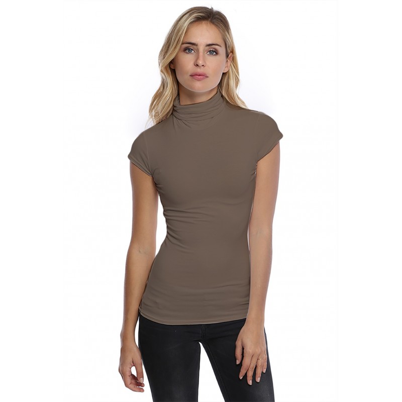 T-shirt col roulé manches courtes capes en modal CINDY02 T-shirt col roulé manches courtes capes en modal CINDY02