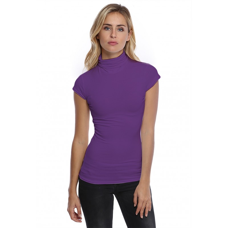 T-shirt col roulé manches courtes capes en modal CINDY02 T-shirt col roulé manches courtes capes en modal CINDY02