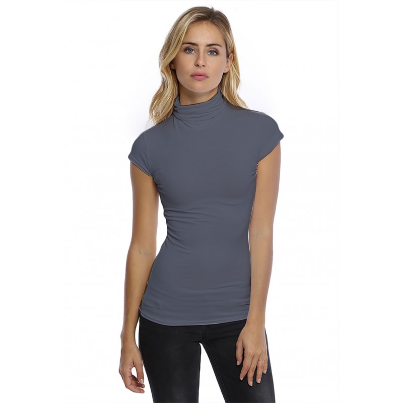 T-shirt col roulé manches courtes capes en modal CINDY02 T-shirt col roulé manches courtes capes en modal CINDY02