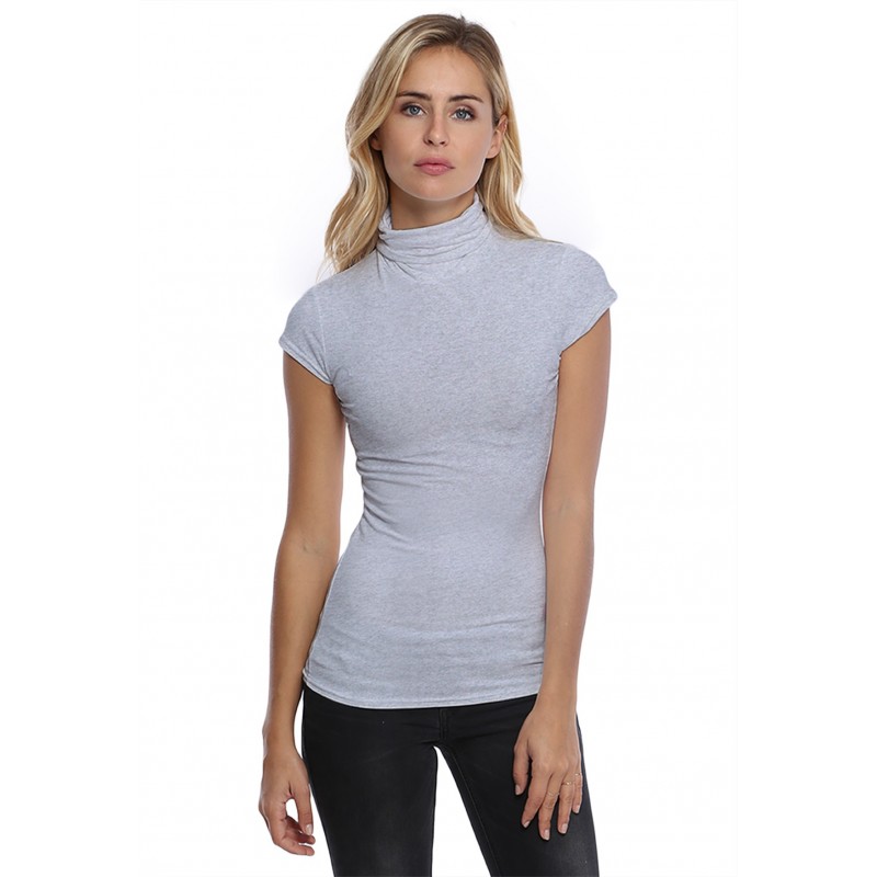 T-shirt col roulé manches courtes capes en modal CINDY02 T-shirt col roulé manches courtes capes en modal CINDY02