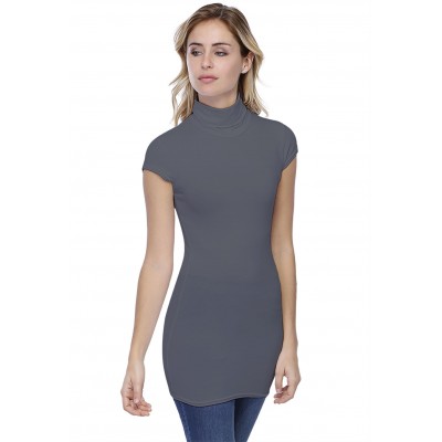 T-shirt long col roulé manches courtes capes en modal CINDY07