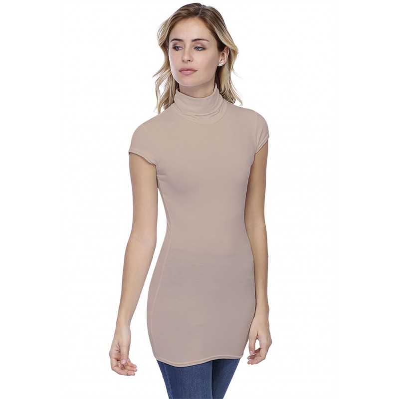 T-shirt long col roulé manches courtes capes en modal CINDY07 T-shirt long col roulé manches courtes capes en modal CINDY07
