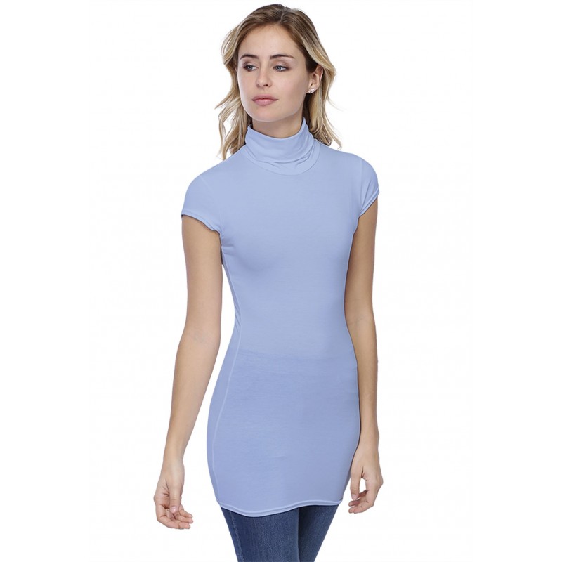 T-shirt long col roulé manches courtes capes en modal CINDY07 T-shirt long col roulé manches courtes capes en modal CINDY07