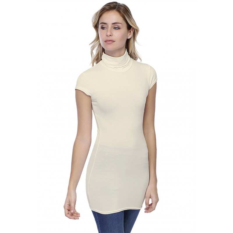 T-shirt long col roulé manches courtes capes en modal CINDY07 T-shirt long col roulé manches courtes capes en modal CINDY07