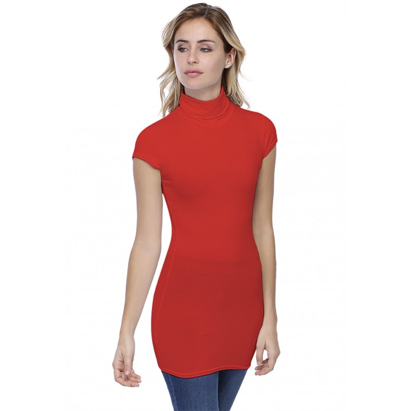 T-shirt long col roulé manches courtes capes en modal CINDY07 T-shirt long col roulé manches courtes capes en modal CINDY07