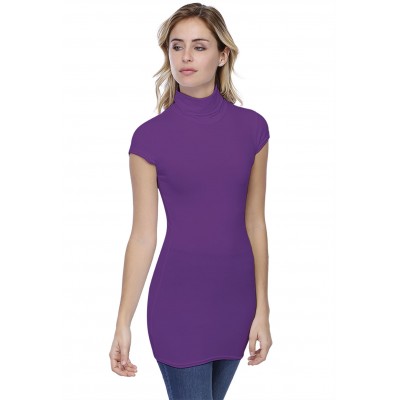 T-shirt long col roulé manches courtes capes en modal CINDY07