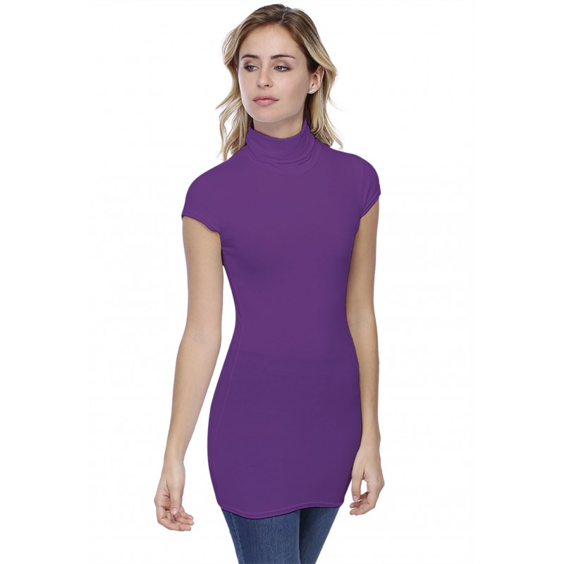 T-shirt long col roulé manches courtes capes en modal CINDY07 T-shirt long col roulé manches courtes capes en modal CINDY07