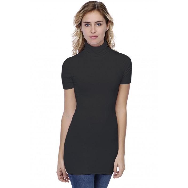 T-shirt long col roulé manches courtes en modal CINDY08 T-shirt long col roulé manches courtes en modal CINDY08