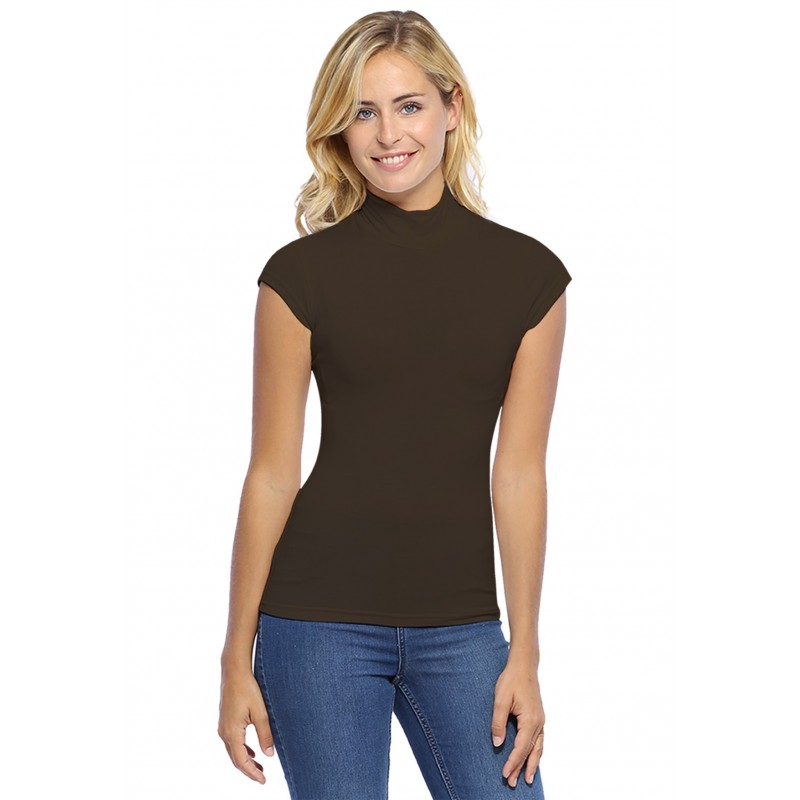 Tee-shirt col montant et petites manches capes en modal PENNY02 Tee-shirt col montant et petites manches capes en modal PENNY02