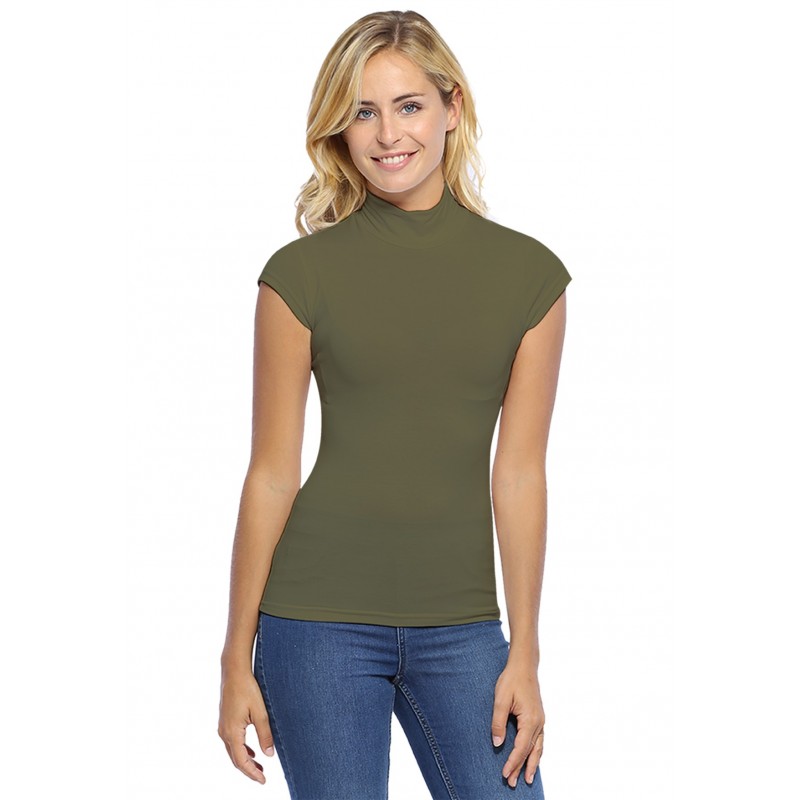 Tee-shirt col montant et petites manches capes en modal PENNY02 Tee-shirt col montant et petites manches capes en modal PENNY02
