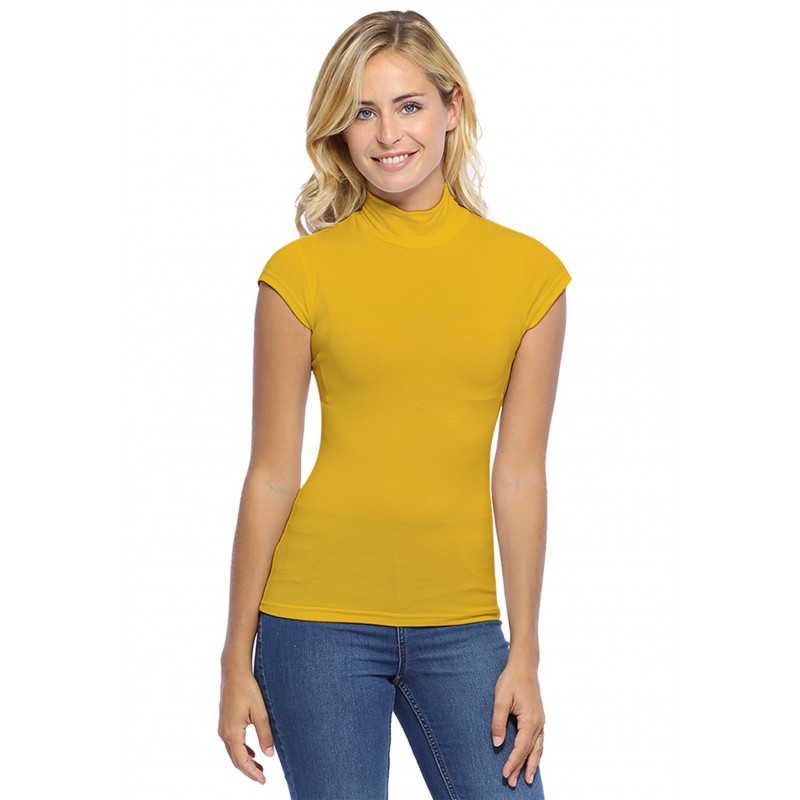Tee-shirt col montant et petites manches capes en modal PENNY02 Tee-shirt col montant et petites manches capes en modal PENNY02