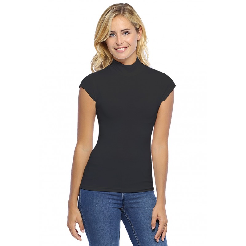 Tee-shirt col montant et petites manches capes en modal PENNY02 Tee-shirt col montant et petites manches capes en modal PENNY02