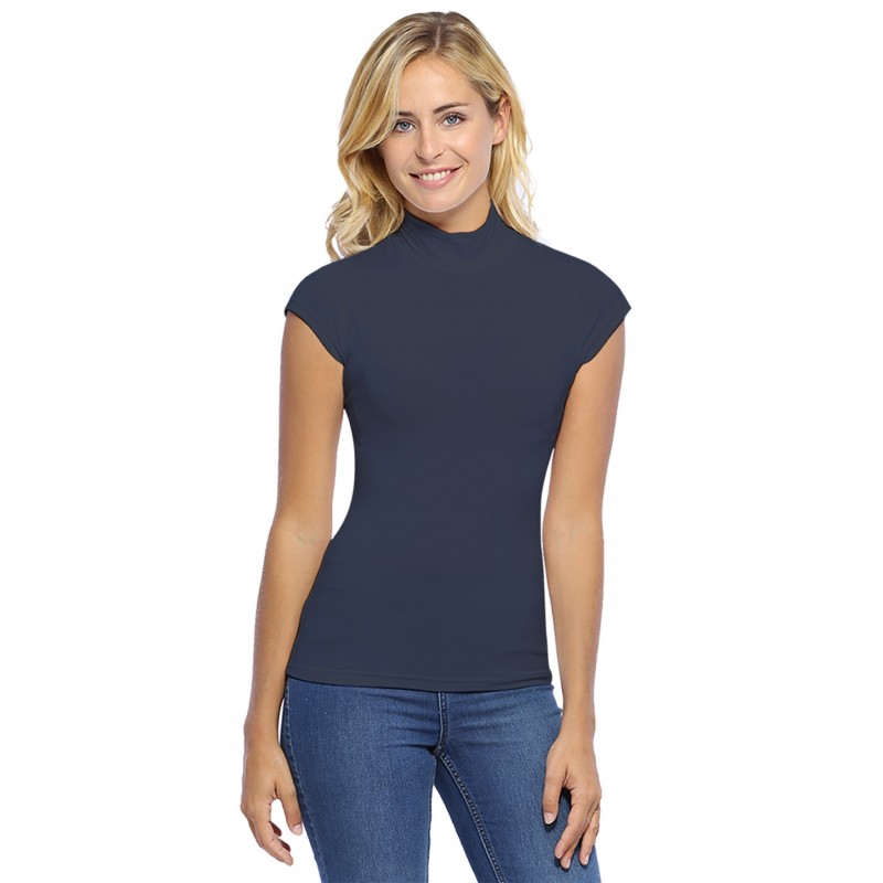 Tee-shirt col montant et petites manches capes en modal PENNY02 Tee-shirt col montant et petites manches capes en modal PENNY02