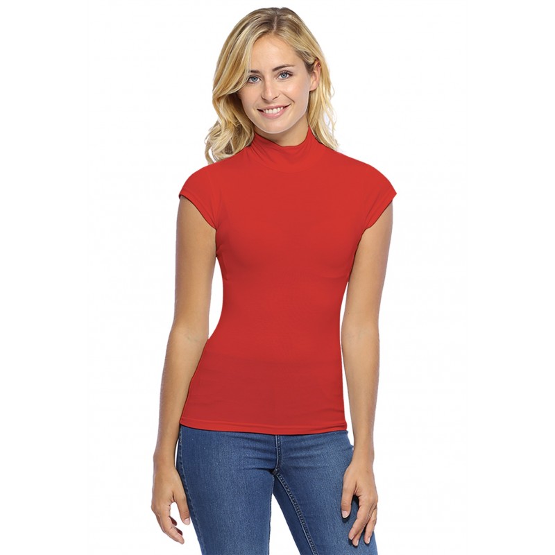 Tee-shirt col montant et petites manches capes en modal PENNY02 Tee-shirt col montant et petites manches capes en modal PENNY02