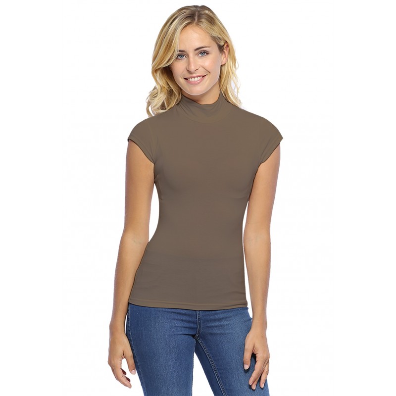 Tee-shirt col montant et petites manches capes en modal PENNY02 Tee-shirt col montant et petites manches capes en modal PENNY02