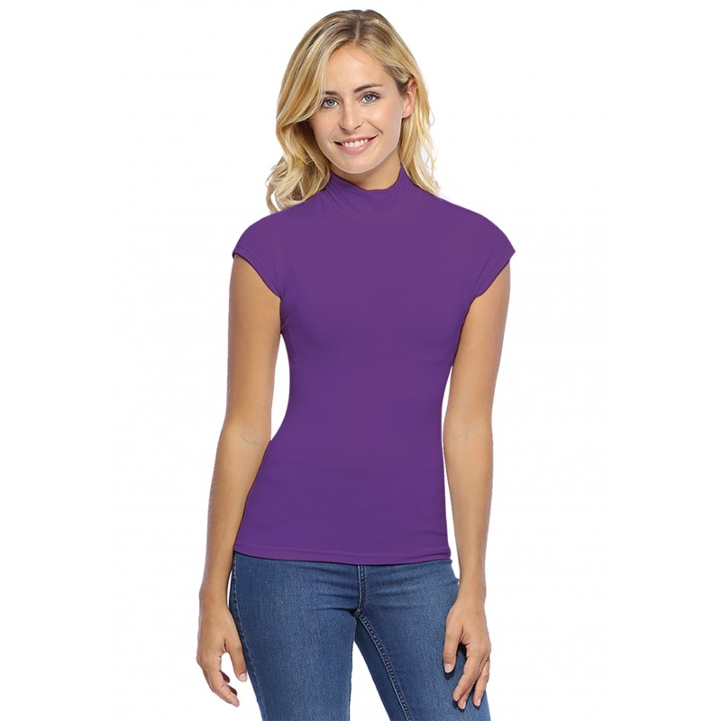 Tee-shirt col montant et petites manches capes en modal PENNY02 Tee-shirt col montant et petites manches capes en modal PENNY02