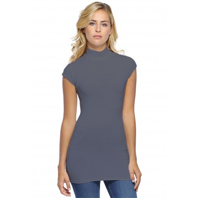 T-shirt long col montant et petites manches capes en modal PENNY07