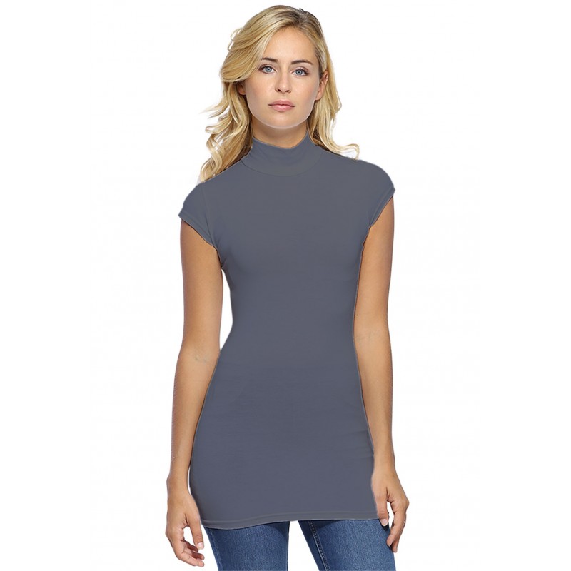 T-shirt long col montant et petites manches capes en modal PENNY07 T-shirt long col montant et petites manches capes en modal PENNY07