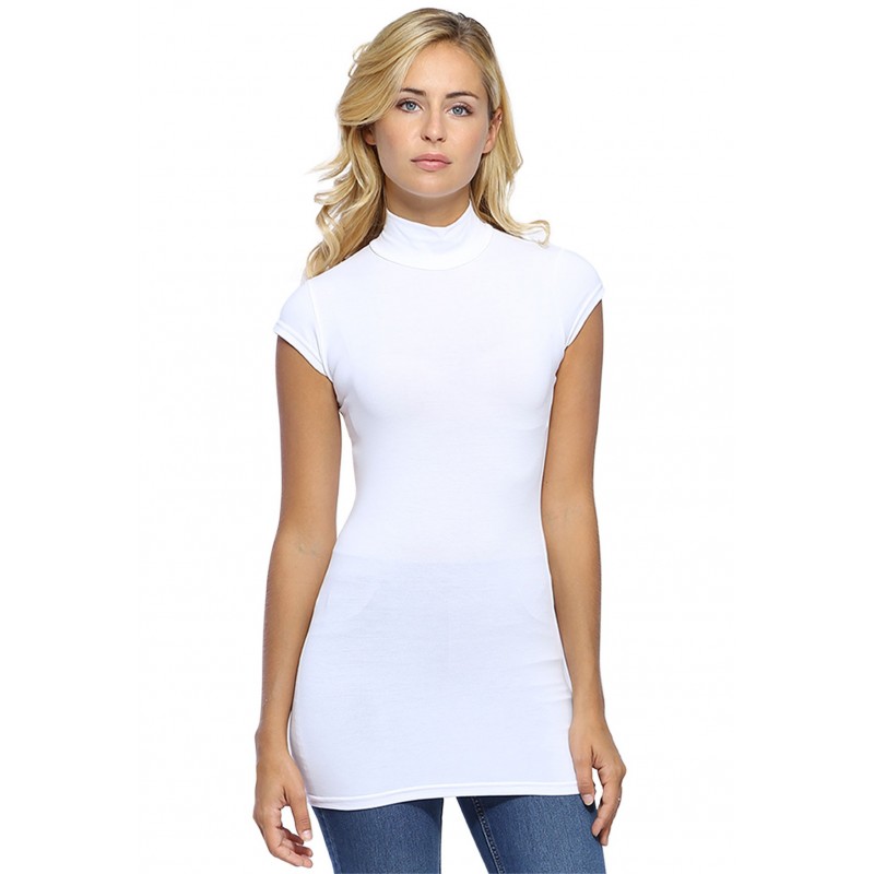 T-shirt long col montant et petites manches capes en modal PENNY07 T-shirt long col montant et petites manches capes en modal PENNY07