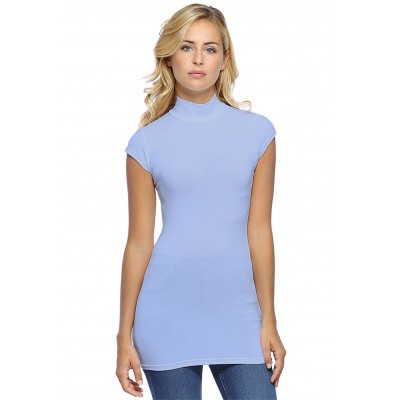 T-shirt long col montant et petites manches capes en modal PENNY07